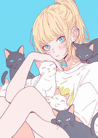 สาวน่ารักและแมว 14