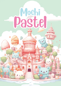 cute mochi in beautiful pastel castle