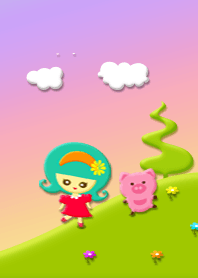 Cute girl and pig