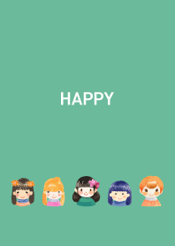 Smiling girls on blue green