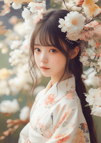 Beauty in kimono-flower viewing girl 2