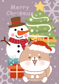 可愛寶貝柴犬/聖誕節快樂/雪人/紫色米色2