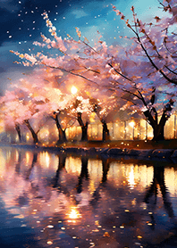 Beautiful night cherry blossoms#1380