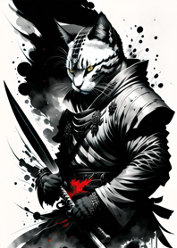 Ink wash cat samurai C3086A