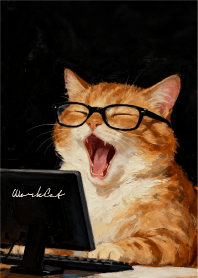 The cat works hard.