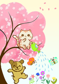 cat and dog and flower and tree
