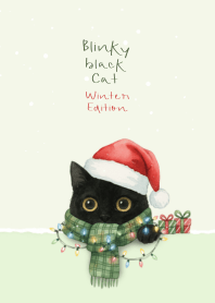 Blinky Black Cat Christmas Pastel Green