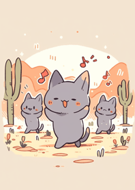 cats dancing in the desert