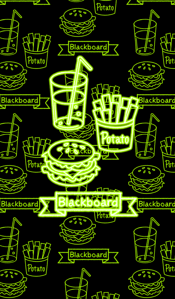 Blackboard -Yellow green neon food-