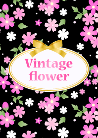 Vintage flower & ribbon -Pink&Black-