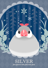 Java sparrow with pink plant -Silver-