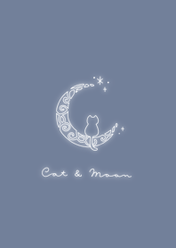 貓與月亮 /gray blue & white