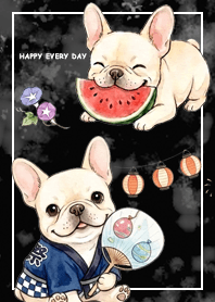 奶油色法國鬥牛犬/日本祭典/黑色