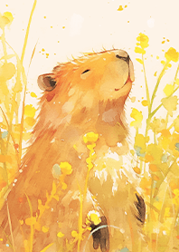 Capybara in a sea of flowers