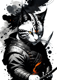 Ink wash cat samurai 9893C8