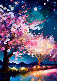 Beautiful night cherry blossoms#1233