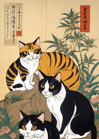 A pile of cats Ukiyo-e KueHQ