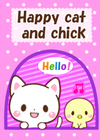 Happy cat and chick pink