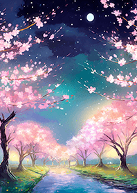 Beautiful night cherry blossoms#1298