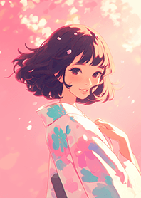 櫻花樹下的可愛和服女孩❤
