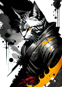 Ink wash cat samurai 7845Ee