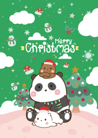 Three Bear Kawaii Christmas Day Green