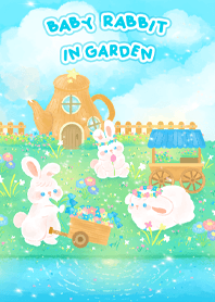 little bunny in garden blue sky
