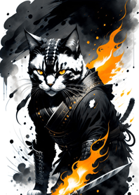 Ink wash cat samurai dC1679