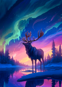 Polar reindeer looks at the dreamy sky 2