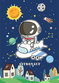 可愛宇航員-搭飛機去旅行-藍色星空