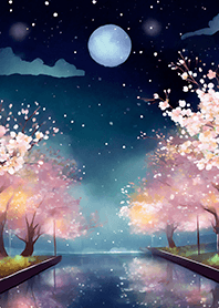 Beautiful night cherry blossoms#1156