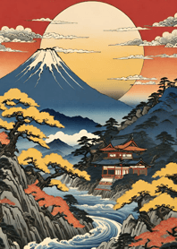 浮世繪山水-金 X 3