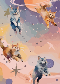 Cats in Space on light pink