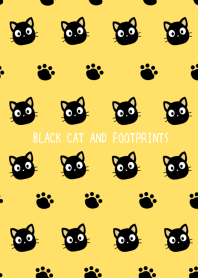BLACK CAT AND FOOTPRINTS-YELLOW