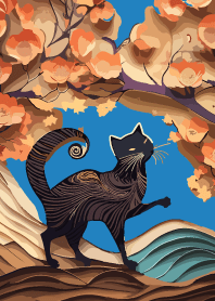paper cut black cat on blue