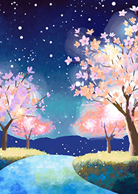 Beautiful night cherry blossoms#1433