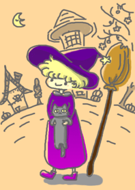 ハロウィン かわいい魔女とのんき猫