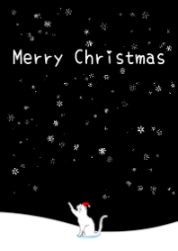 聖誕快樂，白色的貓，（黑色風格）