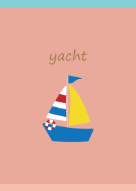 small yacht on pink & light blue