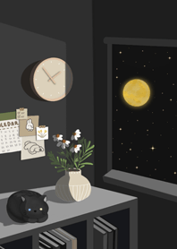 cute cat and the moon at night v.2