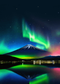 幻想的な富士山とオーロラ