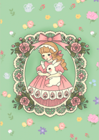 Little girl and pink rabbit