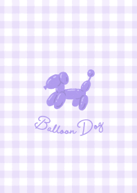 日系格紋與手繪氣球狗-粉紫