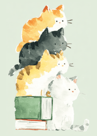 แก๊งเหมียวซ้อนสามบนกองหนังสือ