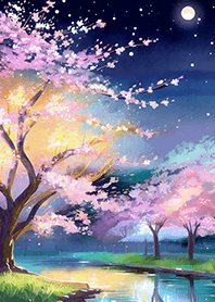 Beautiful night cherry blossoms#1596