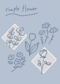 Simple dull blue line drawing flowers