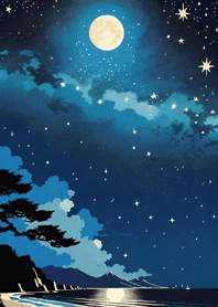 Starry sky, sea and lake, Ukiyo-e 067F