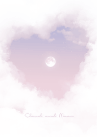 Heart Cloud & Moon  - gray & purple 03