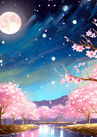 Beautiful night cherry blossoms#1193