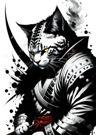 Ink wash cat samurai 350cA6